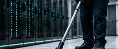 Floor cleaning in a data centre aisle between server racks