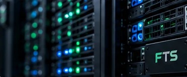 Close-up of server racks with an FTS labelled unit